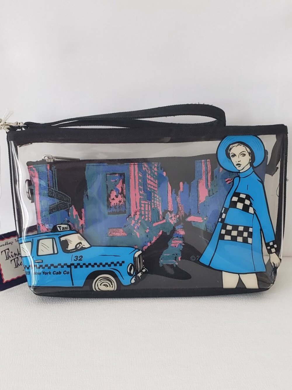 Think Outside The Bag Cosmetic Pouch 2-Piece Wristlet Clear Vinyl & Canvas
